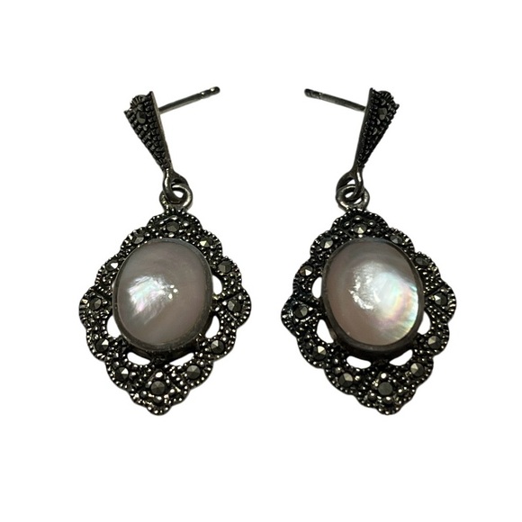 MOP Sterling Silver & Marcasite Earrings. - Picture 1 of 4